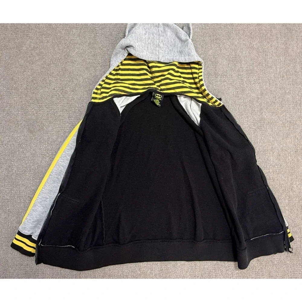 Batman Hoodie Kids Large Black Gray Yellow Full Zip Ears Fleece Logo Sweatshirt